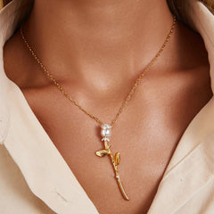 Elegant Necklace Bloom featuring a delicate gold-plated rose pendant, perfect for everyday wear and special occasions.