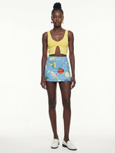 Blue Check & Fruit Print Mini Skirt