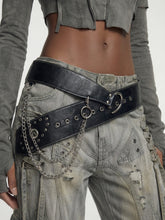 Wide Black Punk Belt with Chains