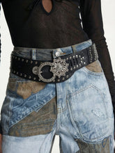Wide Black Studded Belt with Ornate Buckle