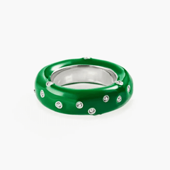 Ring Verdé featuring deep green enamel with zircon inlay, a modern and elegant design for women.