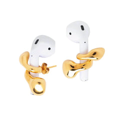 Earrings Looppods featuring stylish 18k gold plated brass design elegantly holding AirPods for functional use.