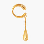 Earcuff Dew gold-plated brass earring featuring smooth curve and dew drop pendant.