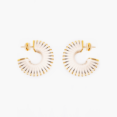 Earrings Arc featuring textured brass and 18k gold plating with faux leather accents, inspired by nature.