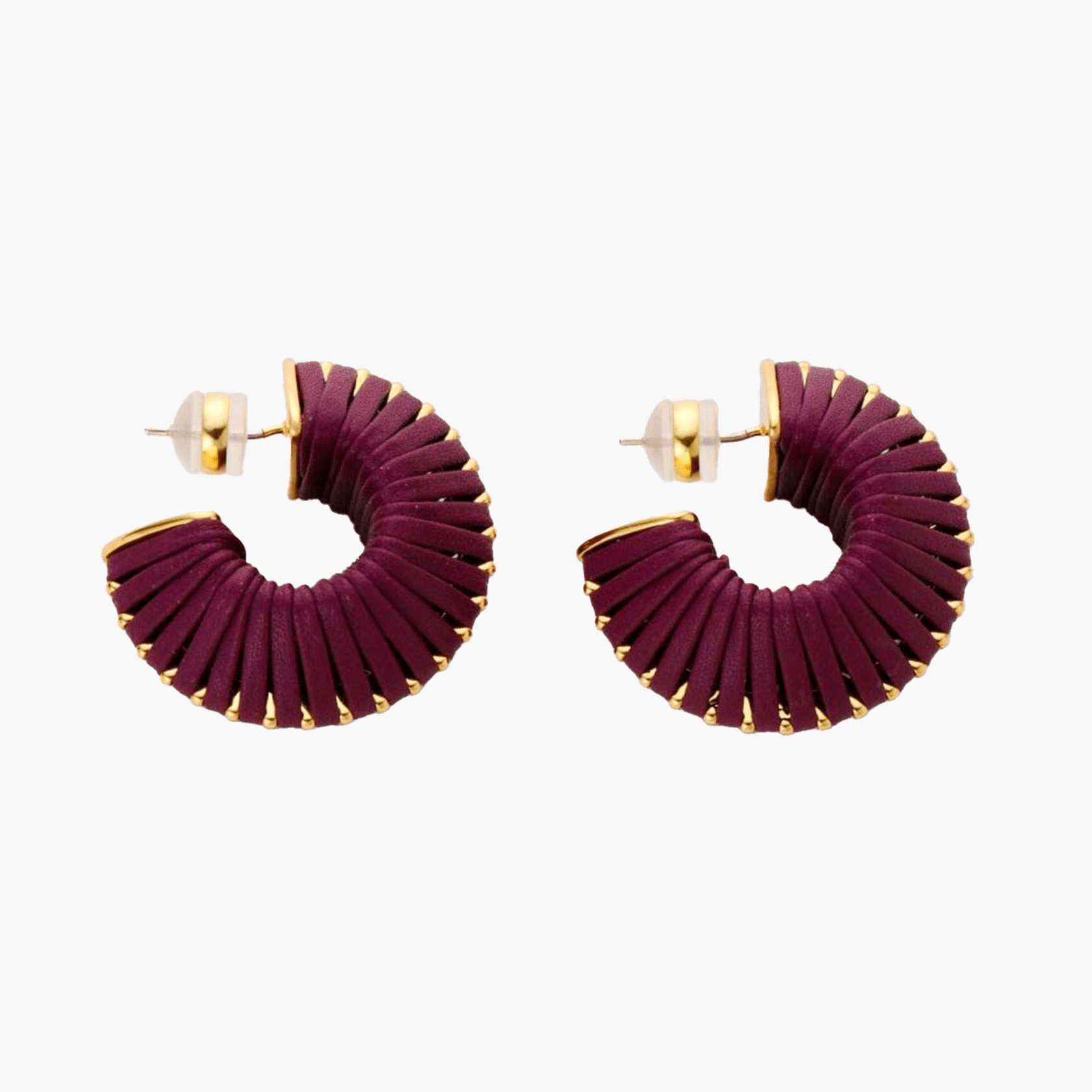 Earrings Arc - Bold burgundy and gold textured hoop earrings inspired by nature's movement.