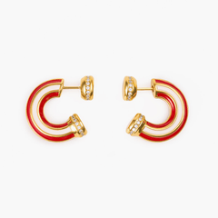 Earrings Candy featuring bold arch design in glossy red, white, and gold enamel with polished finish.
