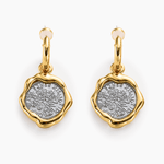 Earrings Coiné featuring textured brass and gold-plated design inspired by ancient relics.