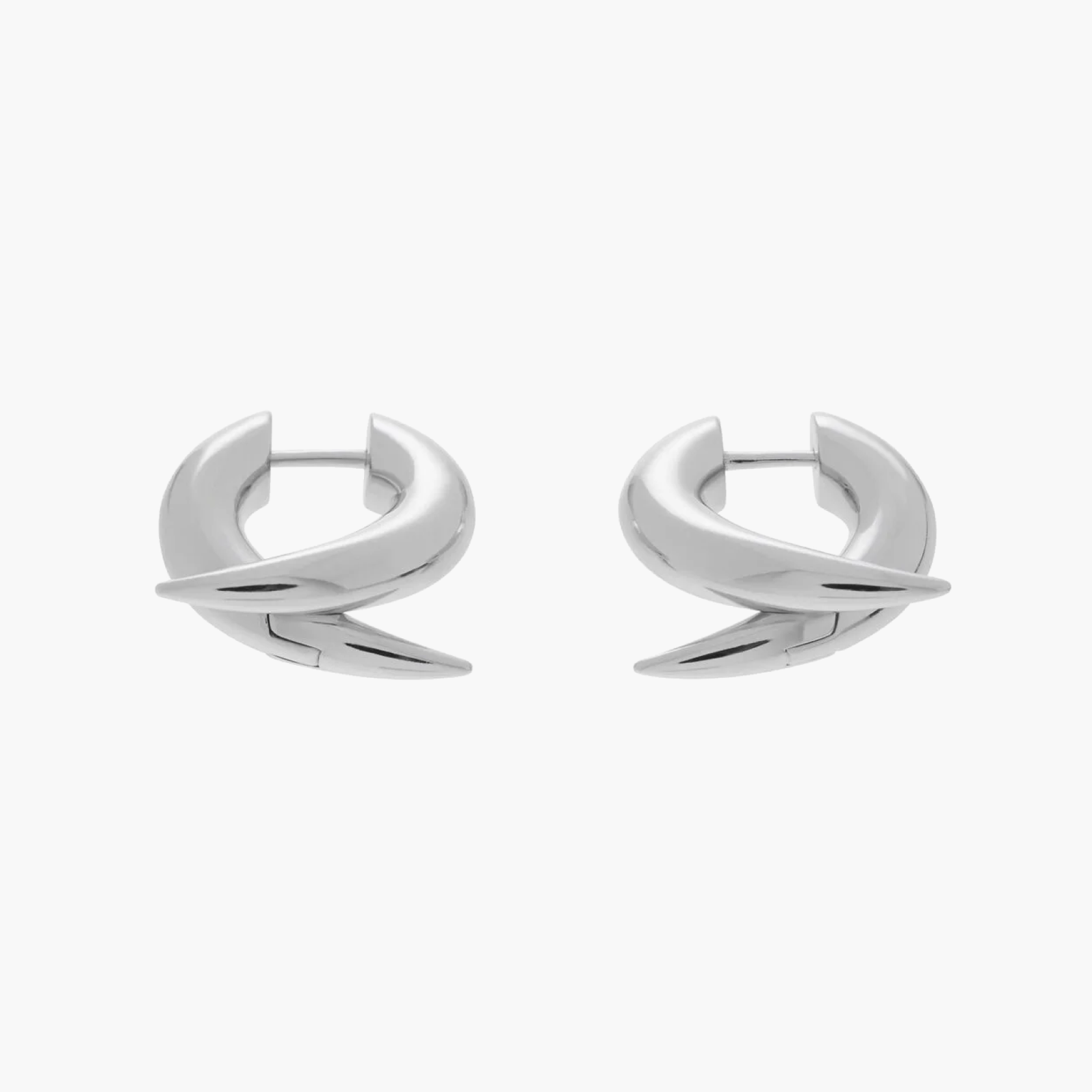 Earrings Flux - elegant brass earrings with a platinum finish showcasing a fluid, curved design.
