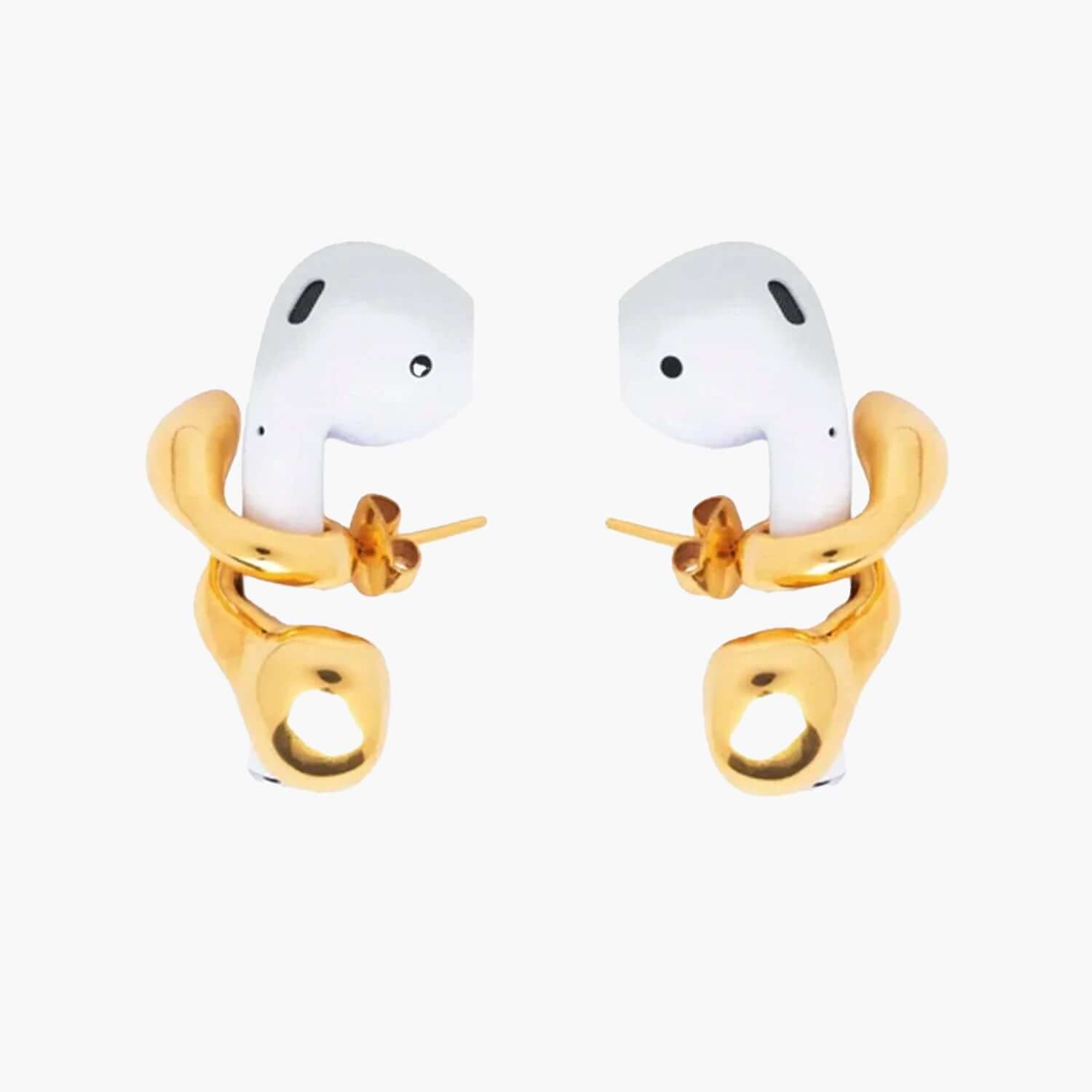Earrings Looppods featuring elegant 18k gold plated holders for AirPods with a sculptural design.