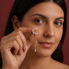 Gold CZ Tassel Crawler Earrings — Marquise Leaf Chain Drop for Women | Dainty Ear Climber