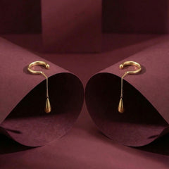 Ear Cuff No Piercing Gold Dewdrop Chain Cartilage Wrap 18K Plated Brass Gift for Her