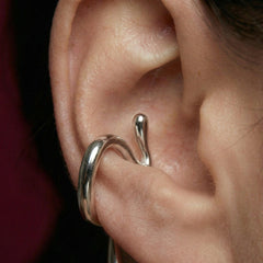 Ear Cuff No Piercing Wave Sculptural Cartilage Wrap 18K Platinum Plated Brass Gift for Her