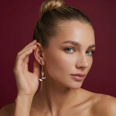 Dangle Earrings Safety Pin Rose 18K Platinum Plated Brass Two Tone Flower Gift for Her