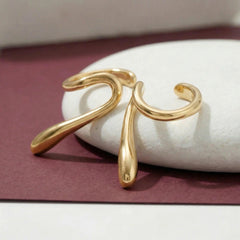 Ear Cuff No Piercing Gold Wave Cartilage Wrap 18K Plated Brass Sculptural Gift for Her