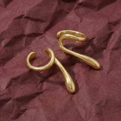 Ear Cuff No Piercing Gold Wave Cartilage Wrap 18K Plated Brass Sculptural Gift for Her