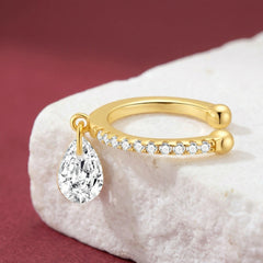 Ear Cuff No Piercing Crystal Teardrop Dangle 18K Gold Plated Brass Cartilage Wrap Gift