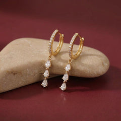 Hoop Drop Earrings Crystal Pave Huggie 18K Gold Plated Dainty Bridesmaid Gift for Her