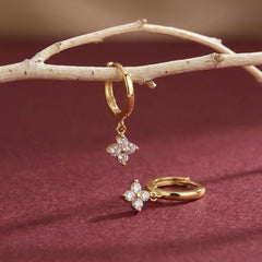 Huggie Hoop Earrings Floral Crystal Charm 18K Gold Plated Brass Dainty Bridesmaid Gift Set