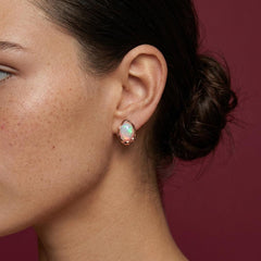 Stud Earrings Fire Opal Rose Gold Plated 925 Sterling Silver October Birthstone Gift for Her
