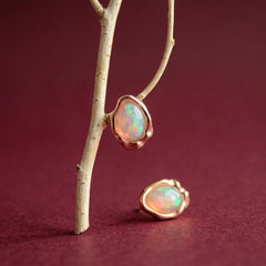 Stud Earrings Fire Opal Rose Gold Plated 925 Sterling Silver October Birthstone Gift for Her