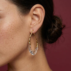Drop Earrings Crystal Clear Resin 18K Gold Plated Brass Sculptural Teardrop Gift for Her