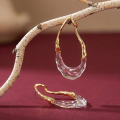 Drop Earrings Crystal Clear Resin 18K Gold Plated Brass Sculptural Teardrop Gift for Her