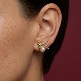 Stud Earrings Bird Swallow Pearl 18K Gold Plated Brass Dainty Minimalist Gift for Her