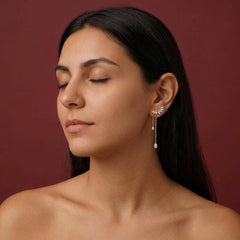 Gold CZ Tassel Crawler Earrings — Marquise Leaf Chain Drop for Women | Dainty Ear Climber