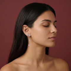 CZ Tassel Drop Earrings Silver — Marquise Leaf Ear Crawler with Dainty Chains
