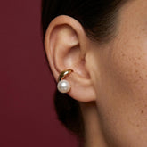 Ear Cuff Pearl Gold Plated No Piercing Wavy Sculptural Minimalist Gift For Her