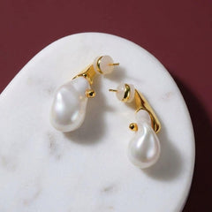 Dangle Earrings Baroque Freshwater Pearl Gold Plated Stud Everyday Gift for Her