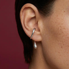 Ear Cuff No Piercing Silver Sculptural Teardrop Drop Brass Silver Plated Gift for Her