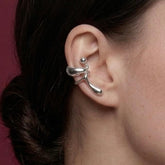 Silver Ear Cuff No Piercing Brass 18K Platinum Plated Sculptural Cartilage Wrap Gift for Her