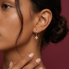 Dangle Hoop Earrings Crystal Flower 18K Gold Plated Huggie Dainty Minimalist Wedding Gift for Her