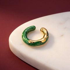 Ear Cuff No Piercing Green Malachite Gold Plated Cartilage Wrap Statement Gift for Her