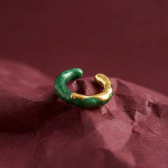 Ear Cuff No Piercing Green Malachite Gold Plated Cartilage Wrap Statement Gift for Her