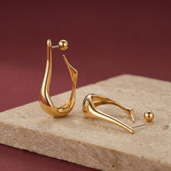 Drop Earrings Brass Gold Plated Sculptural Dangle Statement Asymmetric Modern Gift for Her