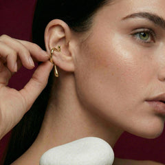 Ear Cuff No Piercing Gold Wave Cartilage Wrap 18K Plated Brass Sculptural Gift for Her