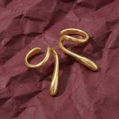 Ear Cuff No Piercing Gold Wave Cartilage Wrap 18K Plated Brass Sculptural Gift for Her