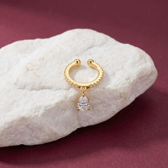 Ear Cuff No Piercing Crystal Teardrop Dangle 18K Gold Plated Brass Cartilage Wrap Gift
