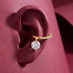 Ear Cuff No Piercing Crystal Drop 18K Gold Plated Brass Dangle Cartilage Wrap Gift for Her