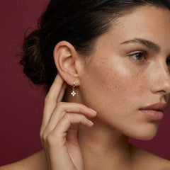 Huggie Hoop Earrings Floral Crystal Charm 18K Gold Plated Brass Dainty Bridesmaid Gift Set