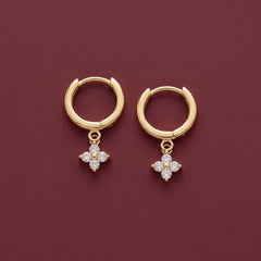 Huggie Hoop Earrings Floral Crystal Charm 18K Gold Plated Brass Dainty Bridesmaid Gift Set