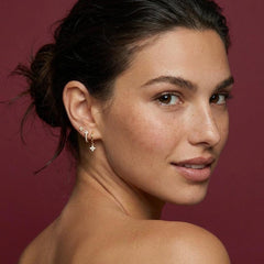 Clover Earring Set Gold Crystal Huggie Hoop Stud 18K Plated Brass Dainty Gift for Her