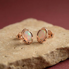 Stud Earrings Fire Opal Rose Gold Plated 925 Sterling Silver October Birthstone Gift for Her