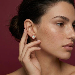 Stud Earrings Fire Opal Rose Gold Plated 925 Sterling Silver October Birthstone Gift for Her