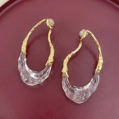 Drop Earrings Crystal Clear Resin 18K Gold Plated Brass Sculptural Teardrop Gift for Her