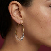 Drop Earrings Crystal Clear Resin 18K Gold Plated Brass Sculptural Teardrop Gift for Her