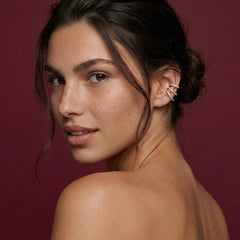 Ear Cuff Crystal Pave Gold Plated Triple Band No Piercing Stacked Look Gift for Her