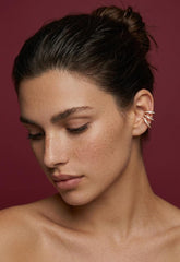 Ear Cuff Crystal Pave Gold Plated Triple Band No Piercing Stacked Look Gift for Her